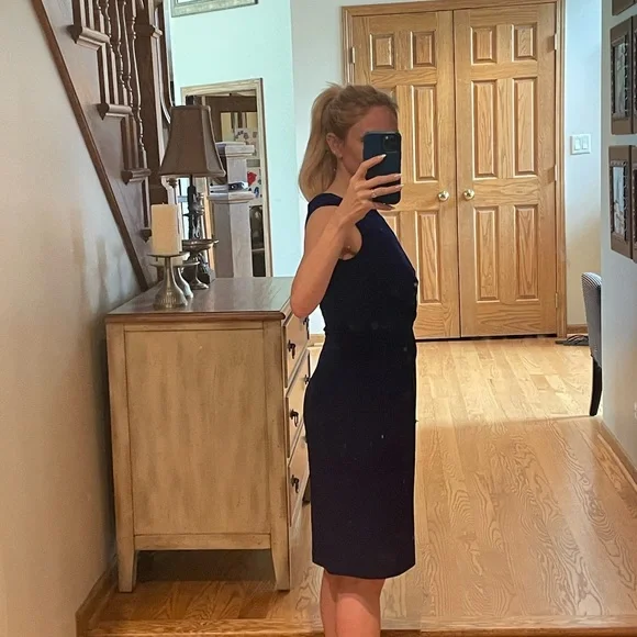 Ralph Lauren Blue Purple Twist Front Cap Sleeve Knee Length Dress - Picture 11 of 11